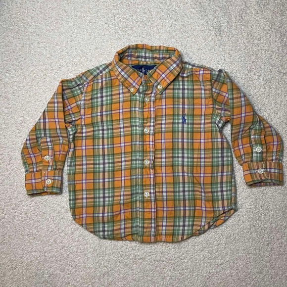 2 Pack, Ralph Lauren Toddler Plaid Button Down Size 12M Long Sleeve 100% Cotton - Picture 9 of 10